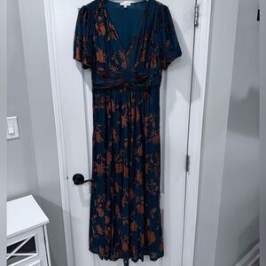 Baltic Born Teal and Rust Floral Maxi Dress